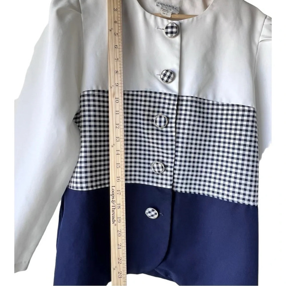 Women’s Quartz Vintage blazer front white blue navy button shoulder pad size 14. - Picture 11 of 16